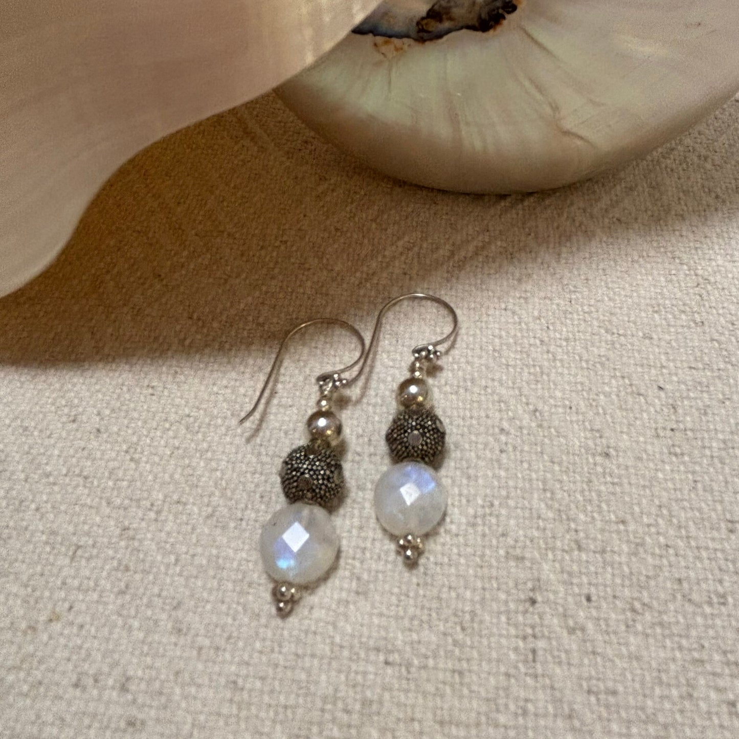 Silver Moonstone Drop Earrings | Sacred Jewellery
