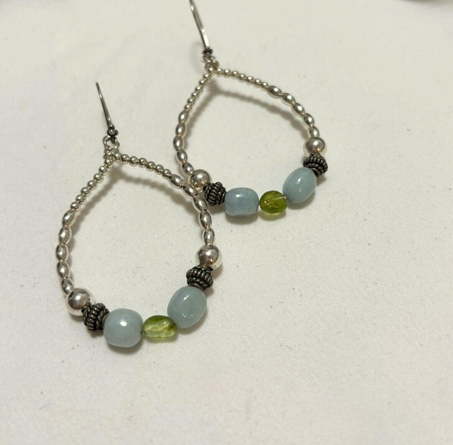 Silver Aquamarine & Peridot Hoops | Sacred Jewellery