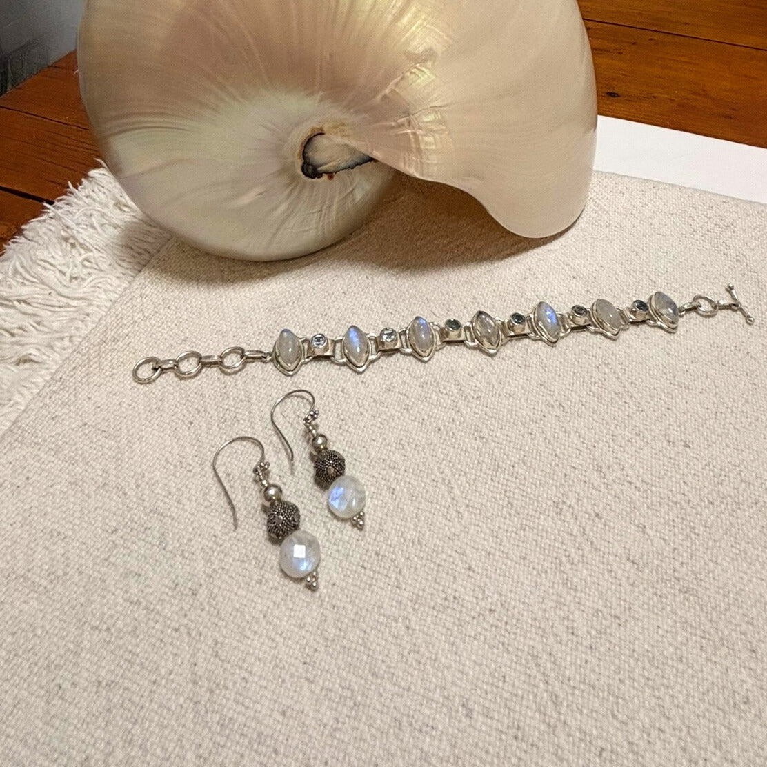 Silver Moonstone & Aquamarine Bracelet | Sacred Jewellery