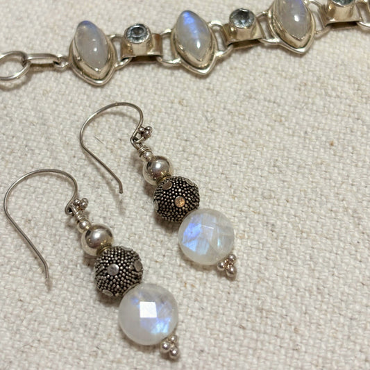 Silver Moonstone Drop Earrings | Sacred Jewellery