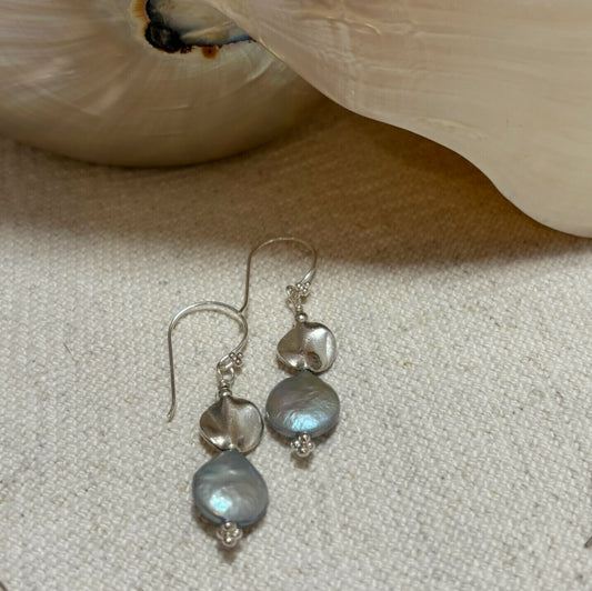Silver Blue Pearl Drop Earrings | Sacred Jewellery