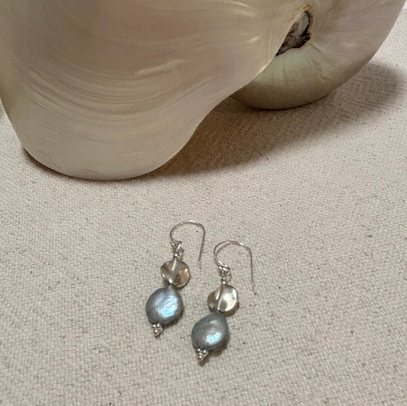 Silver Blue Pearl Drop Earrings | Sacred Jewellery