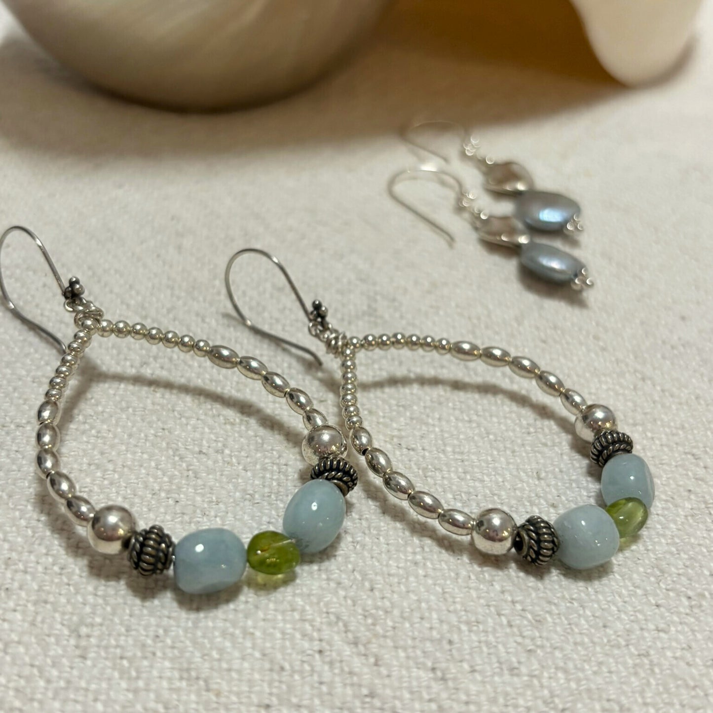 Silver Aquamarine & Peridot Hoops | Sacred Jewellery