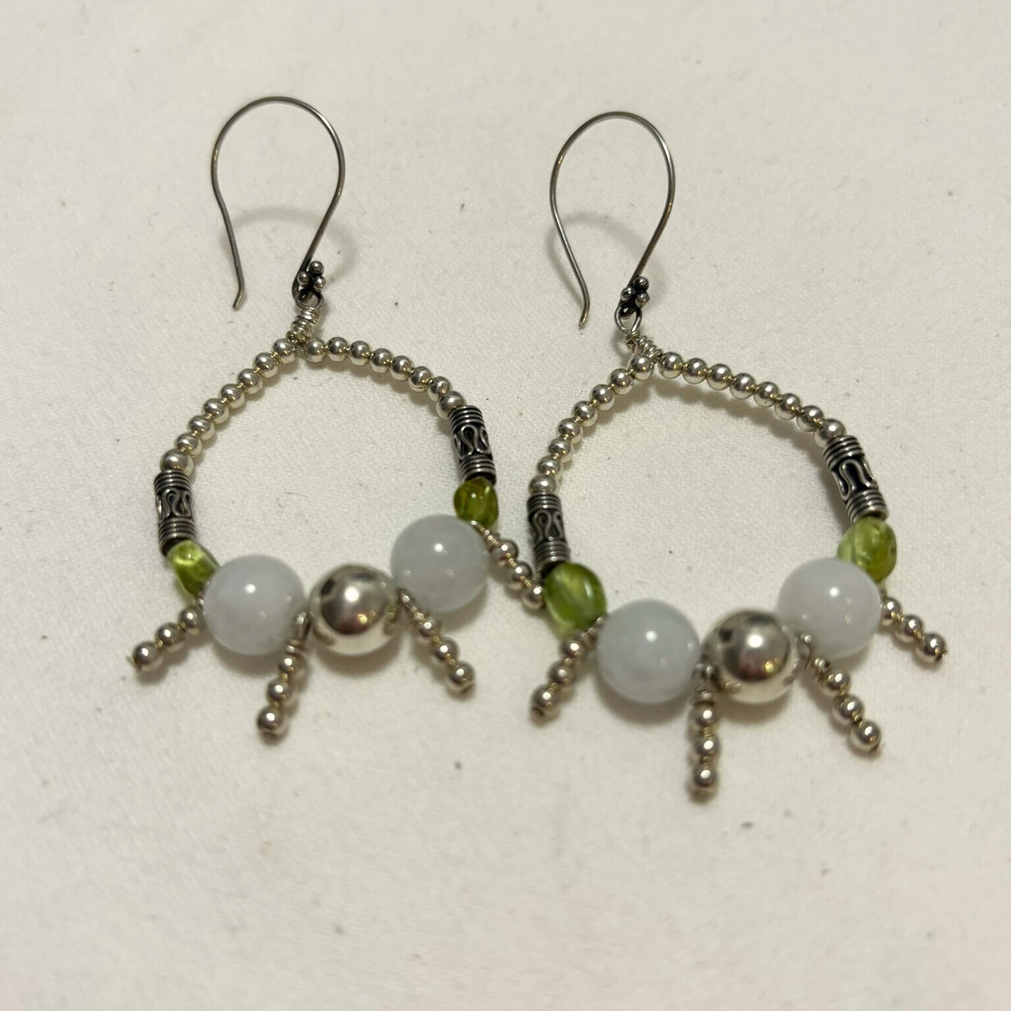 Silver Aquamarine & Peridot Charm Hoops | Sacred Jewellery