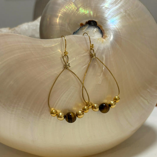 Gold Vermeil Tigers Eye Hoop Earrings | Sacred Jewellery