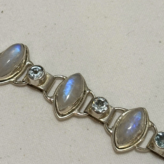 Silver Moonstone & Aquamarine Bracelet | Sacred Jewellery